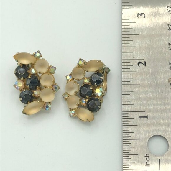 Vintage Moonstone Moon Shapped Clip On Earrings by Continental - Picture 11 of 11